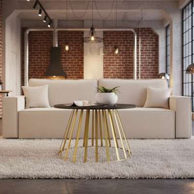  - Mokod Modern Coffee Table With Gold Metal Legs Black