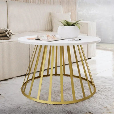  - Mokod Modern Coffee Table With Gold Metal Legs Arctic White