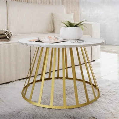  - Mokod Modern Coffee Table With Gold Metal Legs Bianco Marble
