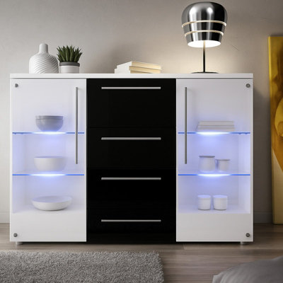 Bari Chest Of Drawers Modern Storage White Cabinet With Spacious Black Drawers Durable Laminated Board Contemporary Design Led from B&Q