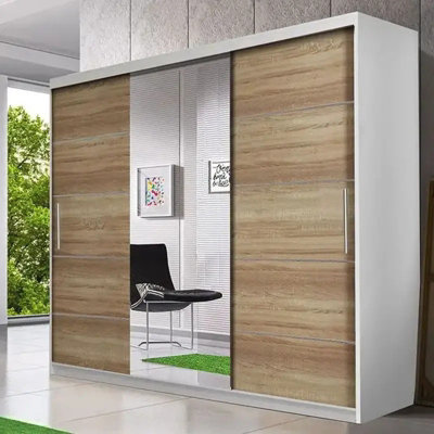 Astra 23 Sliding Door Wardrobe Modern Bedroom Storage With Hanging Rails And Shelves Durable Laminated Board White Sonoma from B&Q