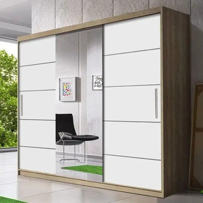 Astra 23 Sliding Door Wardrobe Modern Bedroom Storage With Hanging Rails And Shelves Durable Laminated Board Sonoma White from B&Q