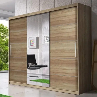 Astra 23 Sliding Door Wardrobe Modern Bedroom Storage With Hanging Rails And Shelves Durable Laminated Board Sonoma from B&Q