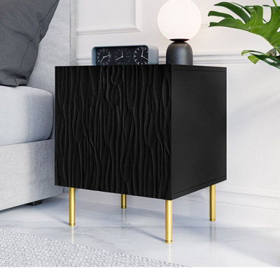 Jungle Set Of 2 Bedside Tables Modern Nightstands For Bedroom Durable Laminated Board Compact And Stylish Storage Black Gold from B&Q