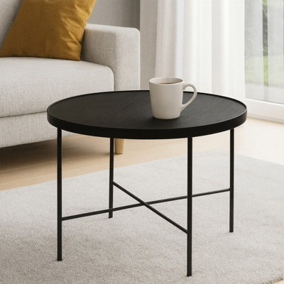  - Tre 600 Elegant 60 Na 60 Cm Coffee Table With Metal Legs Black Powder Coated Finish Black Oak