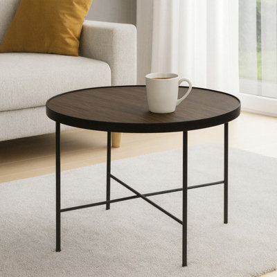  - Tre 600 Elegant 60 Na 60 Cm Coffee Table With Metal Legs Black Powder Coated Finish American Walnut