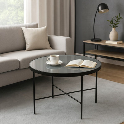  - Tre 600 Elegant 60 Na 60 Cm Coffee Table With Metal Legs Black Powder Coated Finish Titanium Mirror