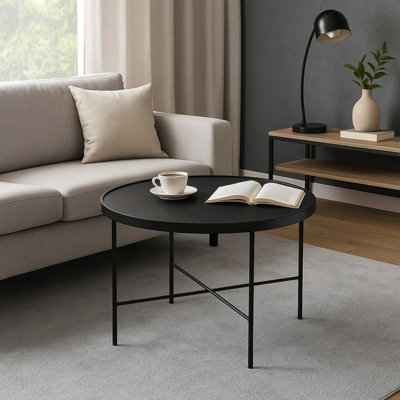  - Tre 600 Elegant 60 Na 60 Cm Coffee Table With Metal Legs Black Powder Coated Finish Nero
