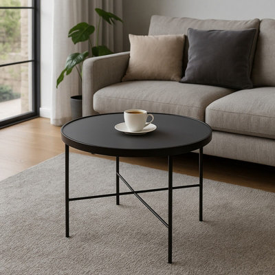  - Tre 600 Elegant 60 Na 60 Cm Coffee Table With Metal Legs Black Powder Coated Finish Grigia Pietra
