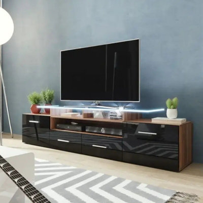  - Evora Tv Cabinet 194Cm With High Gloss Fronts Modern Media Unit  Plum Black Gloss