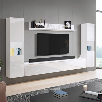 Paris Xl Living Room Wall Unit Modern Furniture Set With Tv Cabinet Shelves And Display Units White White Gloss from B&Q