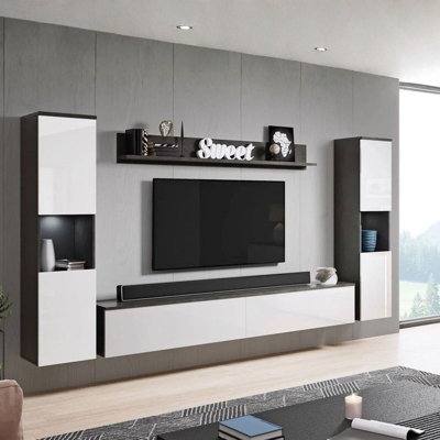 Paris Xl Living Room Wall Unit Modern Led Furniture Set With Tv Cabinet Shelves And Display Units Matera White Gloss from B&Q