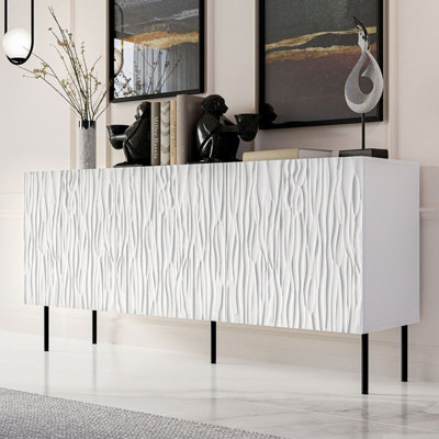 Jungle 152Cm Sideboard Modern Cabinet With Metal Legs Push To Open System Durable Mdf And Laminated Board White Black from B&Q