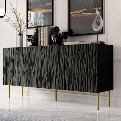 Jungle 152Cm Sideboard Modern Cabinet With Metal Legs Push To Open System Durable Mdf And Laminated Board Black Gold from B&Q