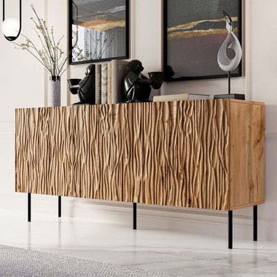 Jungle 152Cm Sideboard Modern Cabinet With Metal Legs Push To Open System Durable Mdf And Laminated Board Oak Wotan Black from B&Q