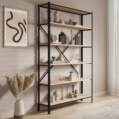 Ralph Industrial Style Bookcase Black With Oak Sonoma from B&Q