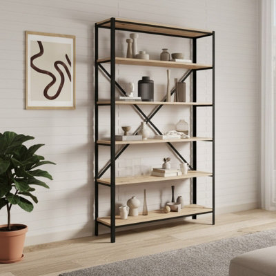 Ralph Industrial Style Bookcase Black With Oak Artisan from B&Q