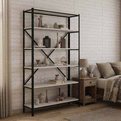 Ralph Industrial Style Bookcase Black With White Mat from B&Q
