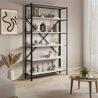 Ralph Industrial Style Bookcase Black With Concrete from B&Q