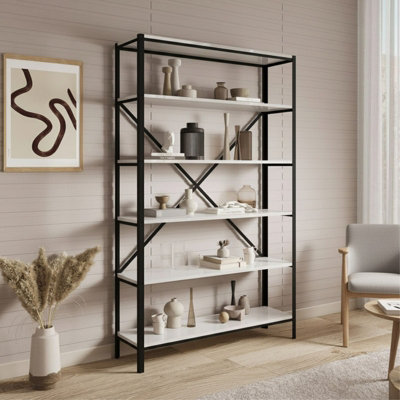 Ralph Industrial Style Bookcase Black With White Gloss from B&Q