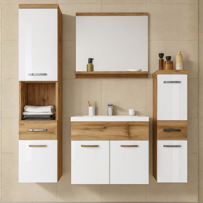 Alba Bathroom Furniture Set With Dolomite Washbasin Wotan Oak With White Gloss from B&Q