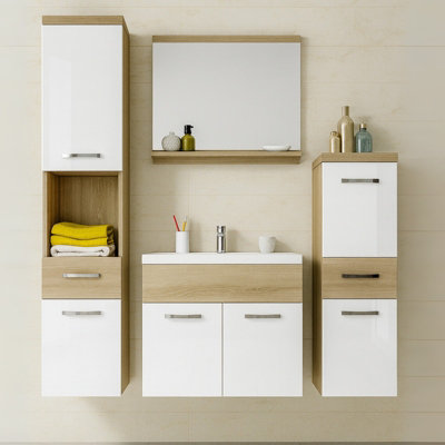 Alba Bathroom Furniture Set With Dolomite Washbasin Sonoma Oak With White Gloss from B&Q