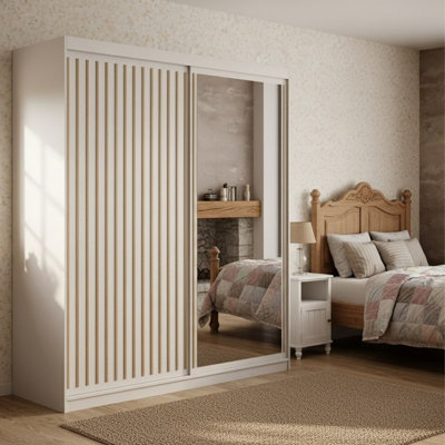 Delia 180 Sliding Wardrobe With Mirror And Slats White from B&Q