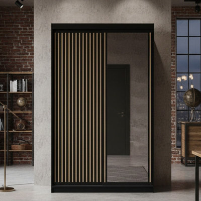 Delia 120 Sliding Wardrobe With Slats Black from B&Q