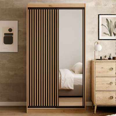 Delia 120 Sliding Wardrobe With Slats Artisan With Black from B&Q