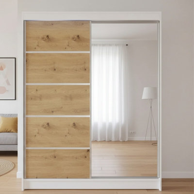 Camino 3 Sliding Wardrobe With Front Mirror White Artisan Oak from B&Q