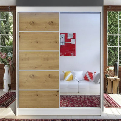 Camino 3 Sliding Wardrobe With Front Mirror And Rgb Led Lights White Artisan Oak from B&Q