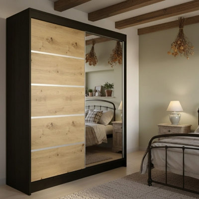 Camino 3 Sliding Wardrobe With Front Mirror Black Artisan Oak from B&Q