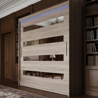 Westa Xiii 150 Cm Sliding Door Wardrobe With Mirrors And Rgb Led Lights Truffle from B&Q