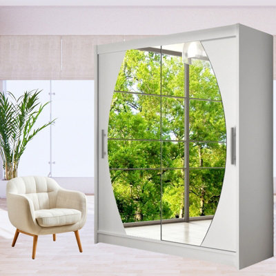 Westa Viii 150Cm Sliding Door Wardrobe With Modern Mirror Design White from B&Q