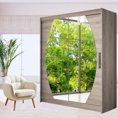 Westa Viii 150Cm Sliding Door Wardrobe With Modern Mirror Design Truffle from B&Q