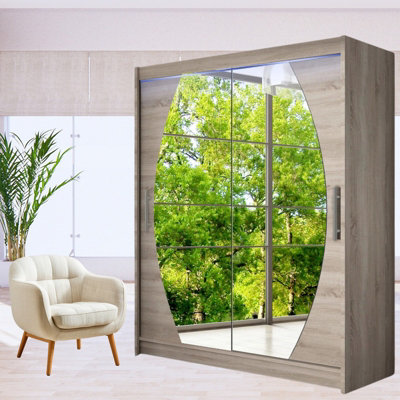 Westa Viii 150Cm Sliding Door Wardrobe With Modern Mirror Design And Rgb Led Lights Truffle from B&Q