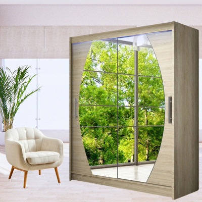 Westa Viii 150Cm Sliding Door Wardrobe With Modern Mirror Design And Rgb Led Lights Sonoma from B&Q