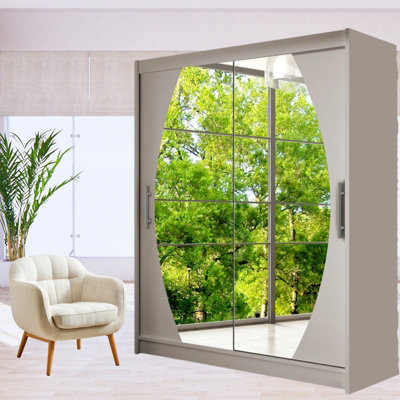 Westa Viii 150Cm Sliding Door Wardrobe With Modern Mirror Design Cashmere from B&Q