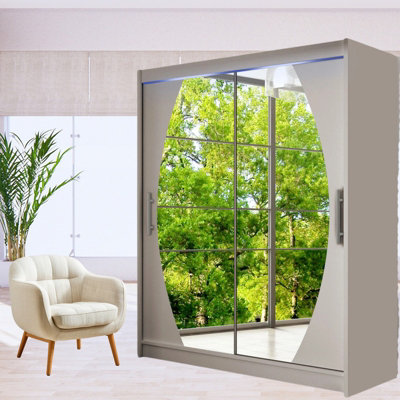 Westa Viii 150Cm Sliding Door Wardrobe With Modern Mirror Design And Rgb Led Lights Cashmere from B&Q