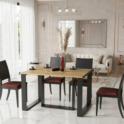 Borys Extendable Dining Table 130 And 210X80 Cm Modern Laminated Table With Black Legs Artisan Oak from B&Q