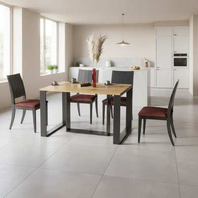 Borys Extendable Dining Table 130 And 210X80 Cm Modern Laminated Table With Black Legs Wotan Oak from B&Q