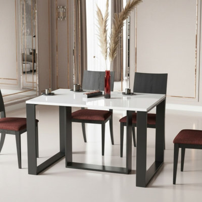 Borys Extendable Dining Table 130 And 210X80 Cm Modern Laminated Table With Black Legs White Gloss from B&Q