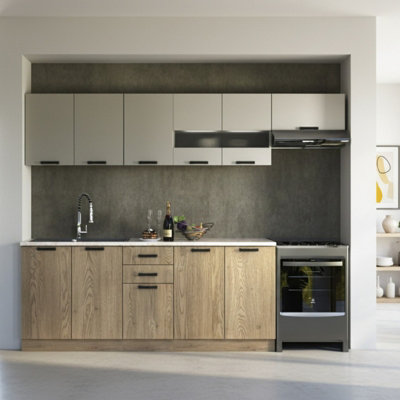  - Perla 260 Cm Kitchen Furniture Set With Worktop Cremona Oak And Cashmere