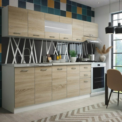  - Perla 260 Cm Kitchen Furniture Set With Worktop Sonoma Oak And White
