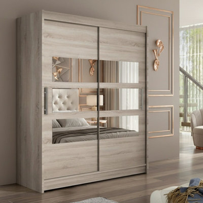 Westa Vii 150 Sliding Door Wardrobe With Mirrors Truffle from B&Q
