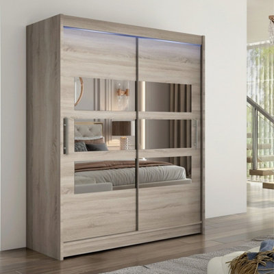 Westa Vii 150 Sliding Door Wardrobe With Mirrors Truffle With Rgb Led Lights from B&Q
