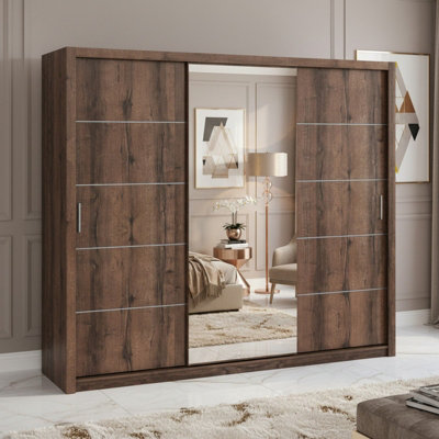Bono Sz250 Sliding Door Wardrobe With Mirror Modern Design And Generous Storage Space Monastery Oak from B&Q