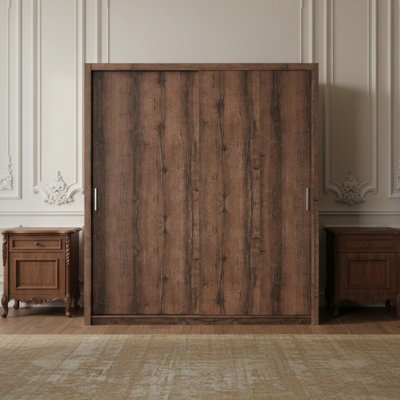 Bono Sz200 Sliding Wardrobe Modern Storage With Shelves And Hanging Space Monastery Oak from B&Q