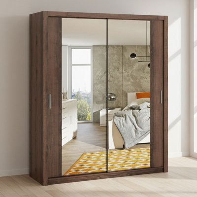 Bono Sz180 Monastery Oak Sliding Wardrobe With Mirror Space Saving Storage For Modern Bedrooms from B&Q
