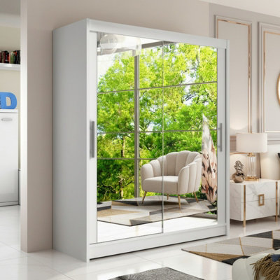 Westa Xi 150 Modern Sliding White Wardrobe With Mirrored Fronts And Practical Storage from B&Q